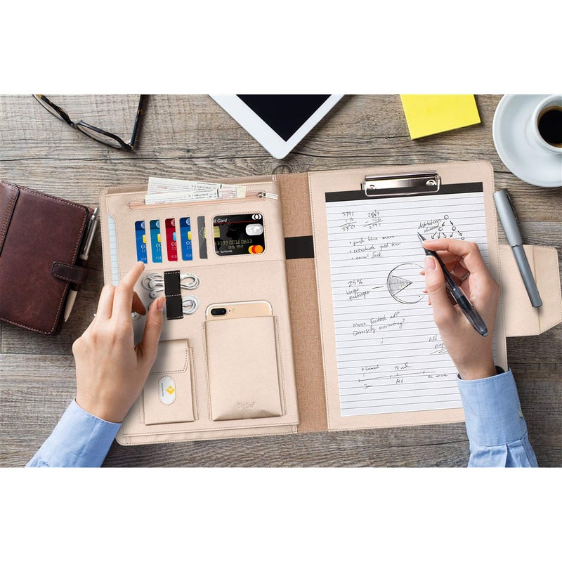 Toplive Portfolio Case, Conference Folder Executive Business Padfolio with Document Sleeve, Letter/ A4 Size Clipboard, Business Card Holders, Portfolio Padfolio for Women & Men, Rose Gold - Image 5